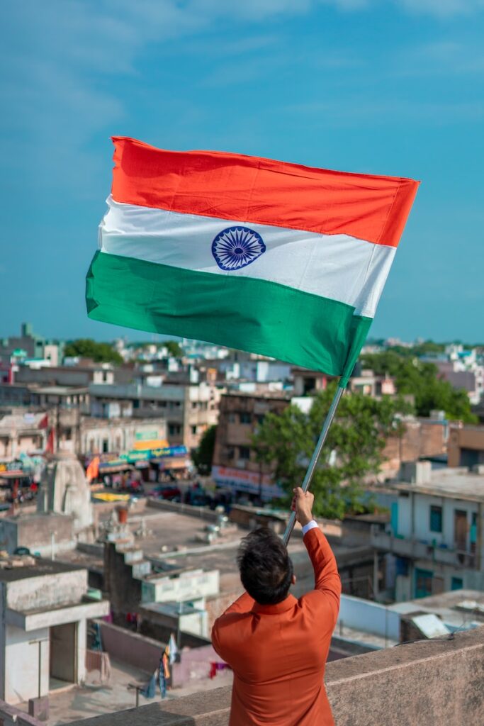 a person holding a flag